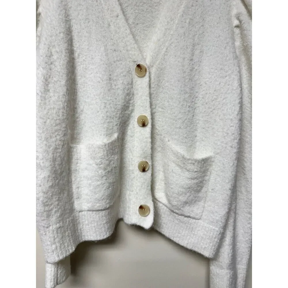 TUCKERNUCK Pippa Fuzzy Cardigan Sweater, Wool/Mohair Blend, Ivory, Sz M